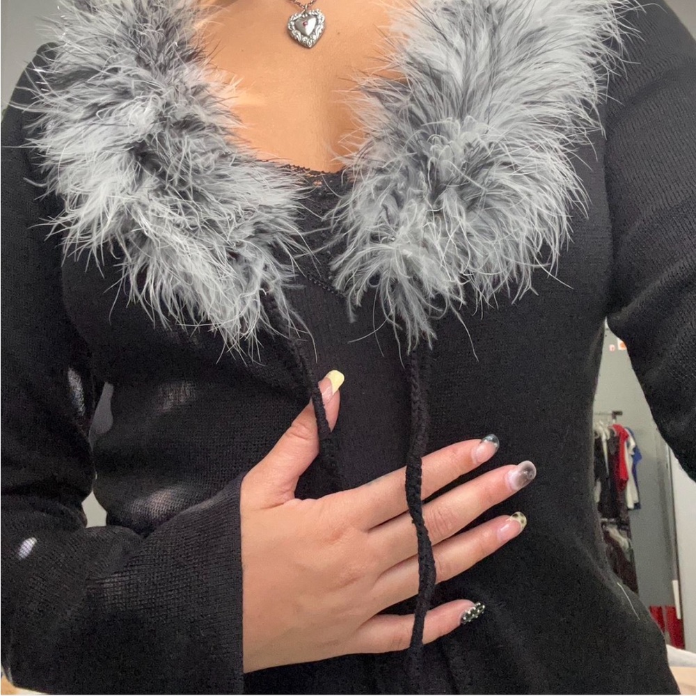 Black Sweater with Faux Fur Collar